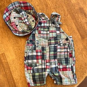 Baby Gap boys plaid overalls & matching hat. 0-3 months and perfect for spring!